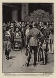 El regreso de la corte china a Pekín, recepción de ministros extranjeros en la Ciudad Prohibida